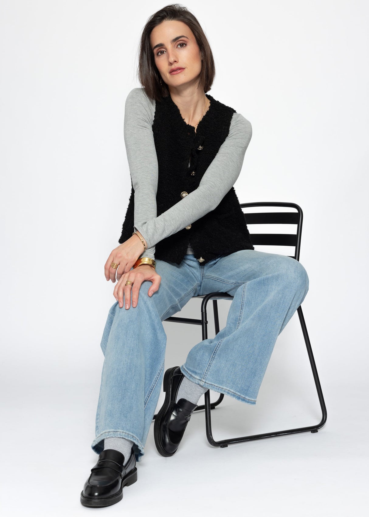 Langarmshirt mit Ausschnitt - grau