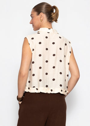 Ärmellose Chiffon Bluse mit Punktemuster - creme