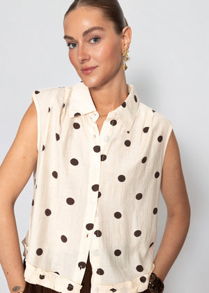 Ärmellose Chiffon Bluse mit Punktemuster - creme
