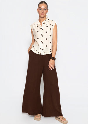 Ärmellose Chiffon Bluse mit Punktemuster - creme