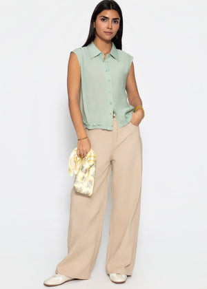 Ärmellose Chiffon Bluse - salbeigrün
