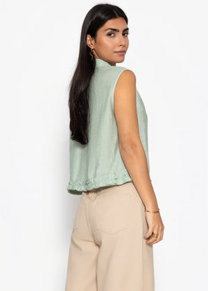 Ärmellose Chiffon Bluse - salbeigrün