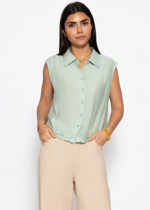 Ärmellose Chiffon Bluse - salbeigrün