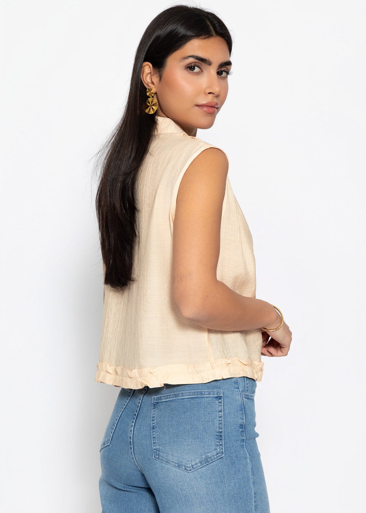 Ärmellose Chiffon Bluse - beige