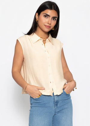 Ärmellose Chiffon Bluse - beige