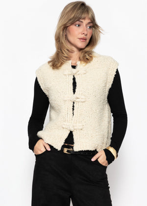 Sleeveless waistcoat with toggle fastening - off-white