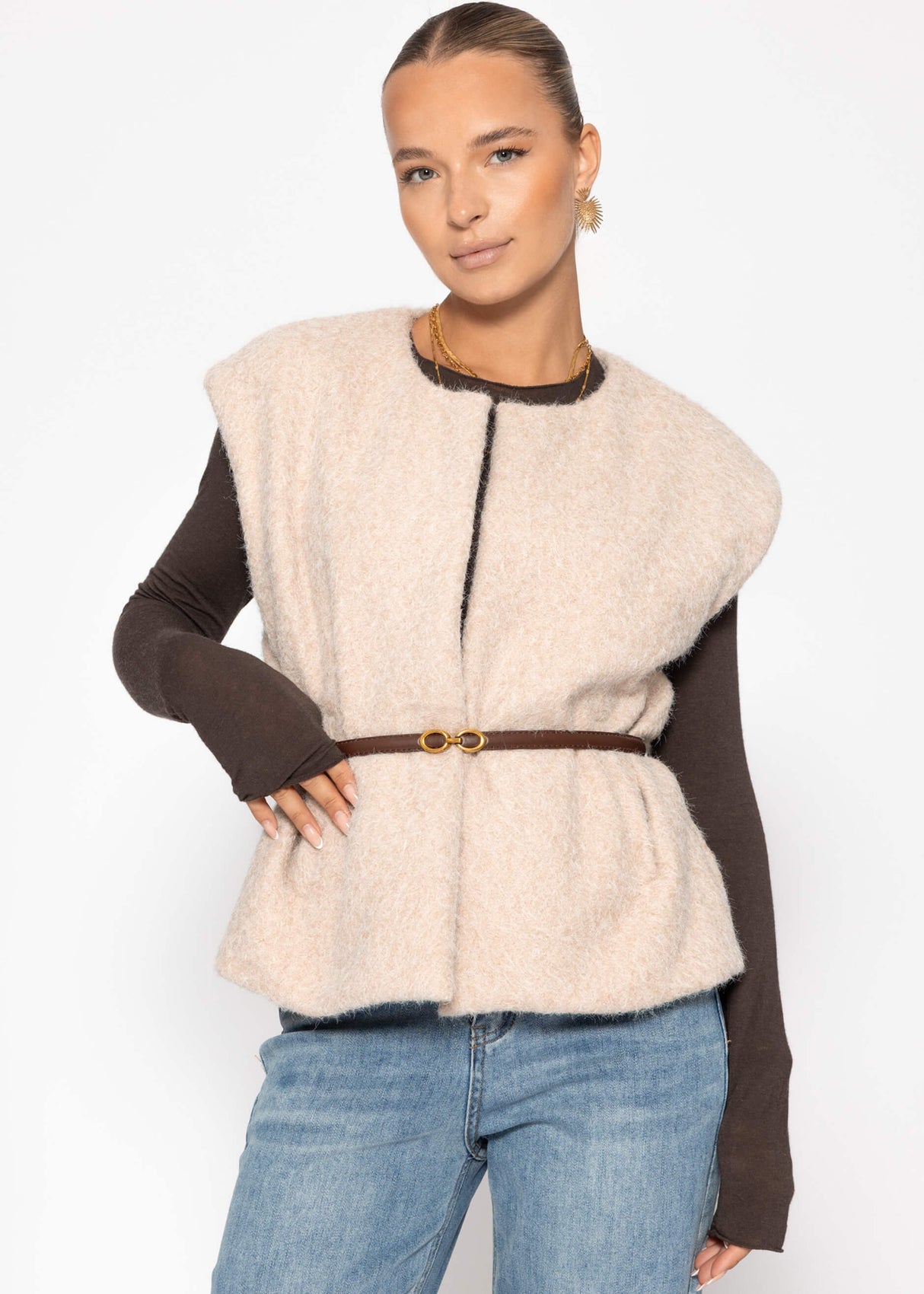 Ärmellose Weste mit Wollstruktur - beige
