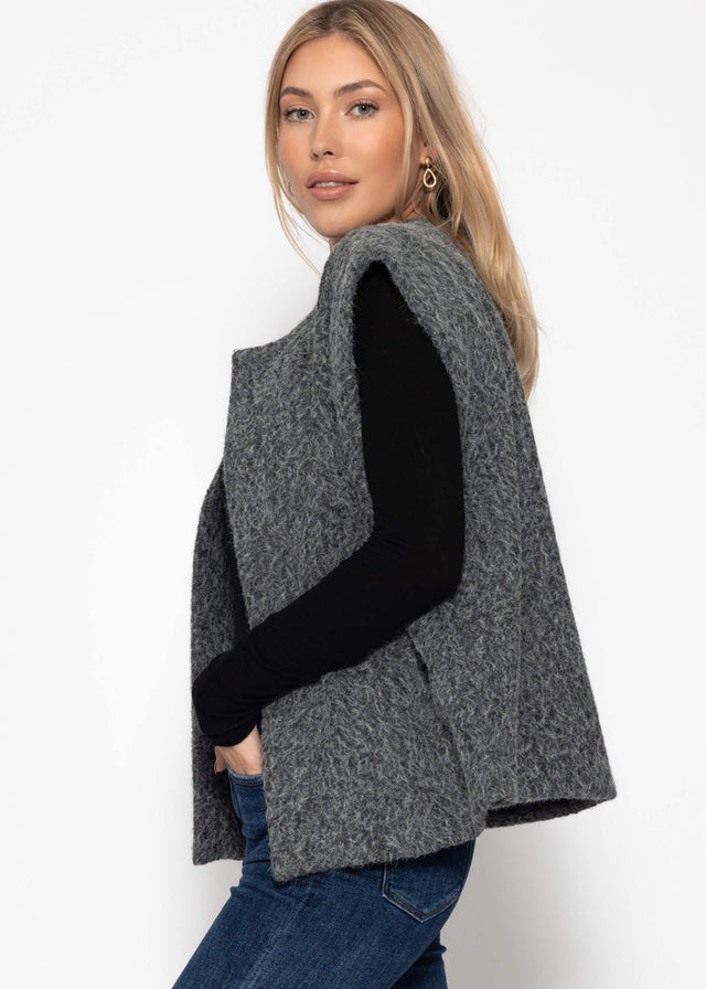 Sleeveless waistcoat with wool texture - grey