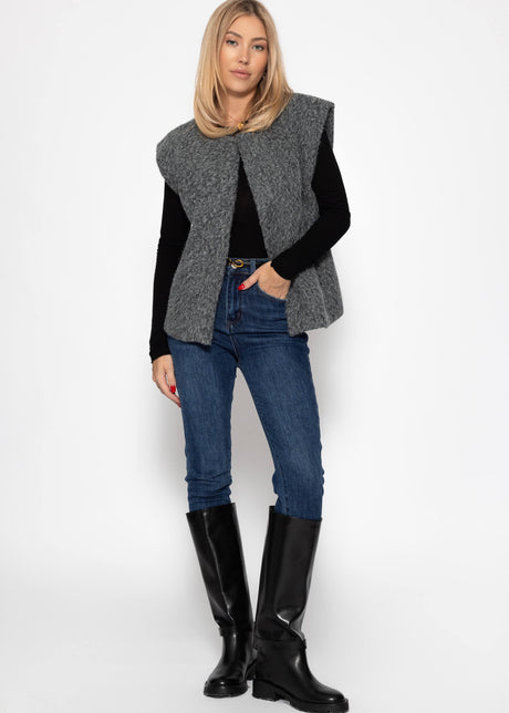 Sleeveless waistcoat with wool texture - grey