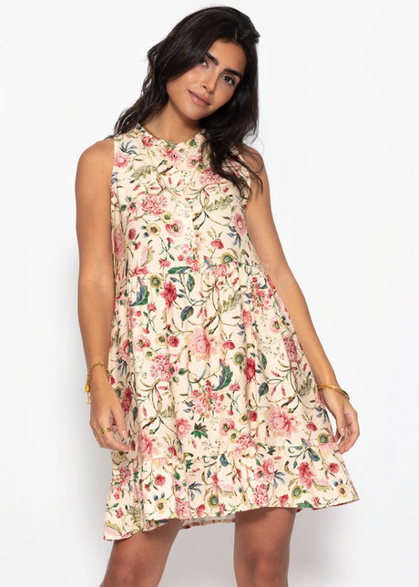 Ärmelloses Kleid mit Volants und Blümchendruck - beige by SASSYCLASSY