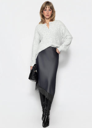 Asymmetrischer Satinrock mit Spitzenbesatz - grau