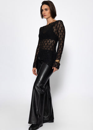 Asymmetrical lace top - black