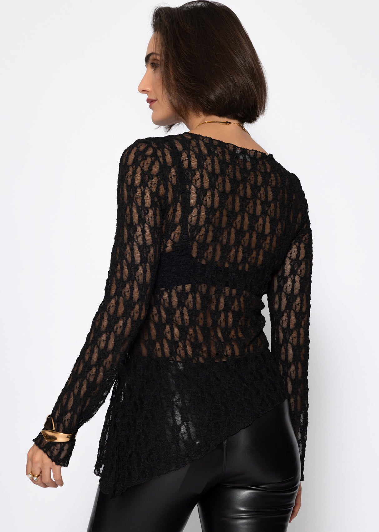 Asymmetrical lace top - black