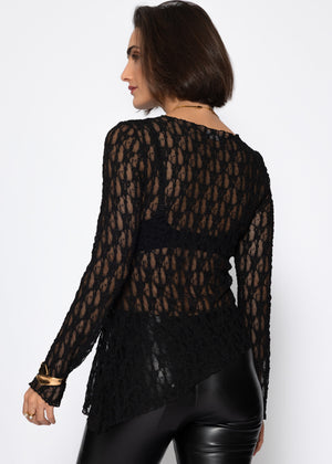 Asymmetrical lace top - black