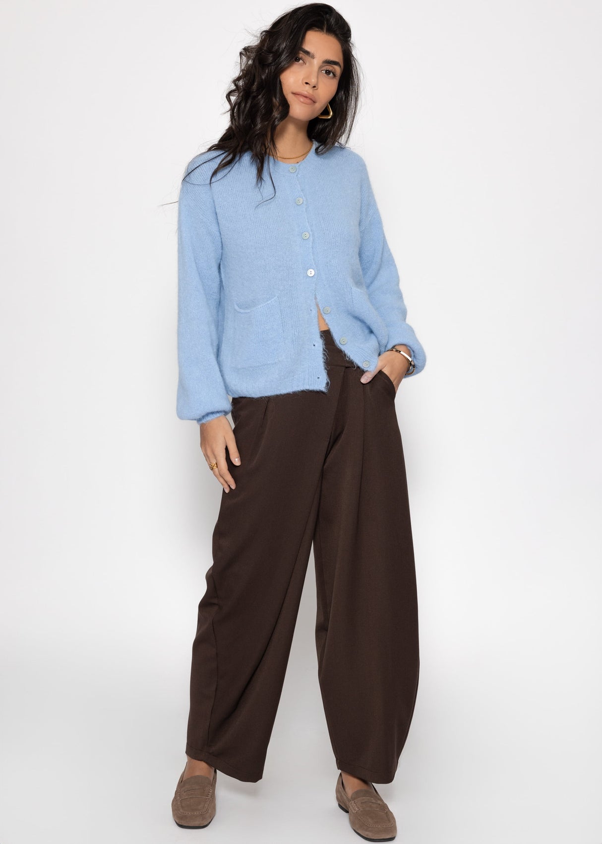 Strickjacke aus Alpaka-Mix - eisblau