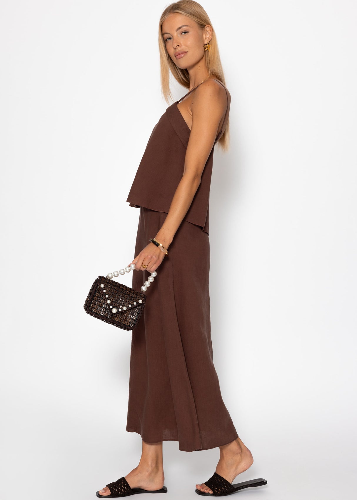 Flared linen skirt - brown