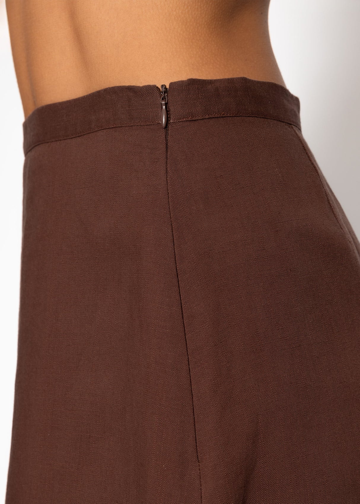 Flared linen skirt - brown