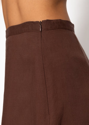 Flared linen skirt - brown