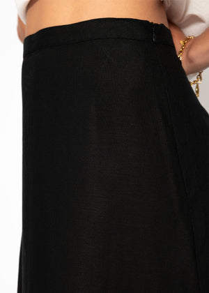 Flared linen skirt - black