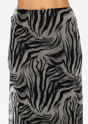 Flared mesh skirt with zebra print - light grey