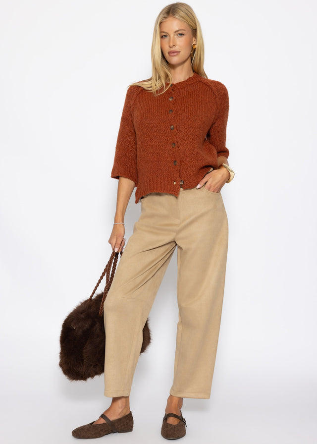 Barrel-Leg Hose in Wildlederoptik - beige