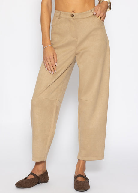 Barrel-Leg Hose in Wildlederoptik - beige
