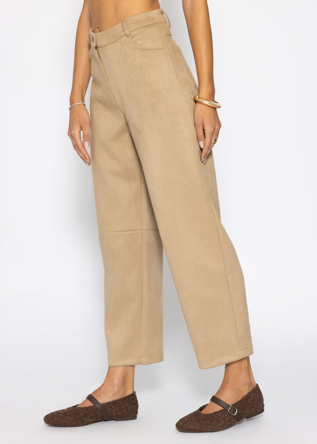 Barrel-Leg Hose in Wildlederoptik - beige