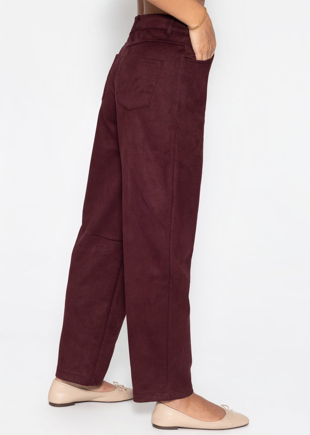 Faux suede barrel-leg trousers - bordeaux
