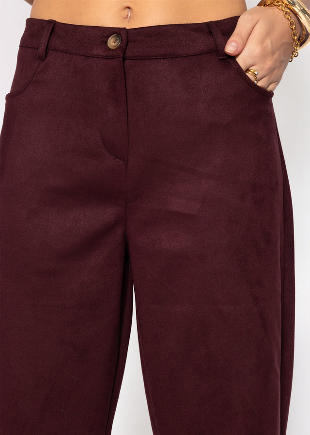 Faux suede barrel-leg trousers - bordeaux