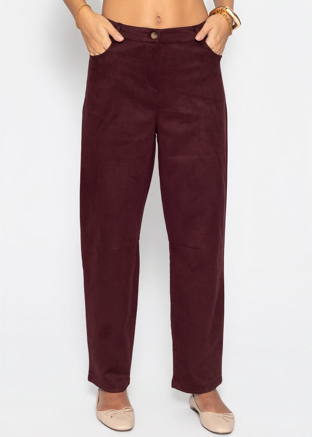 Faux suede barrel-leg trousers - bordeaux