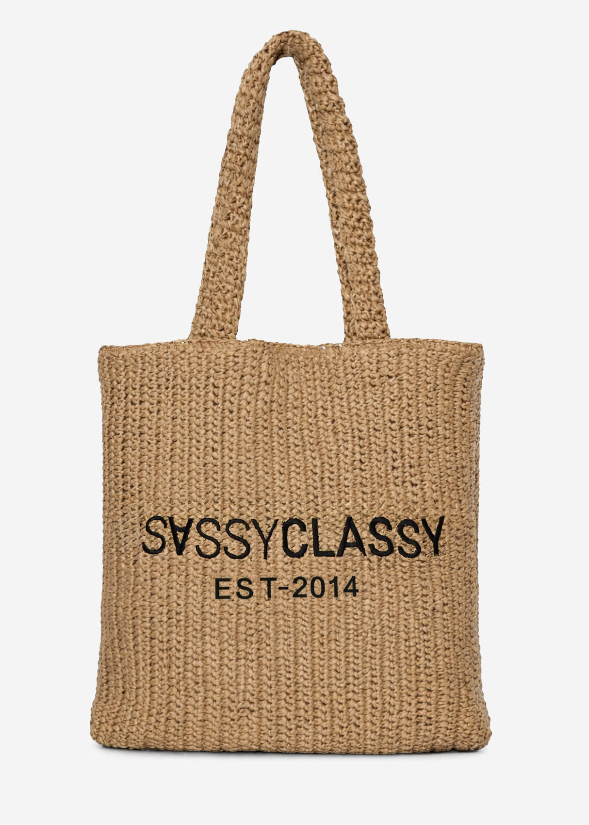 Raffia shopper with logo - beige
