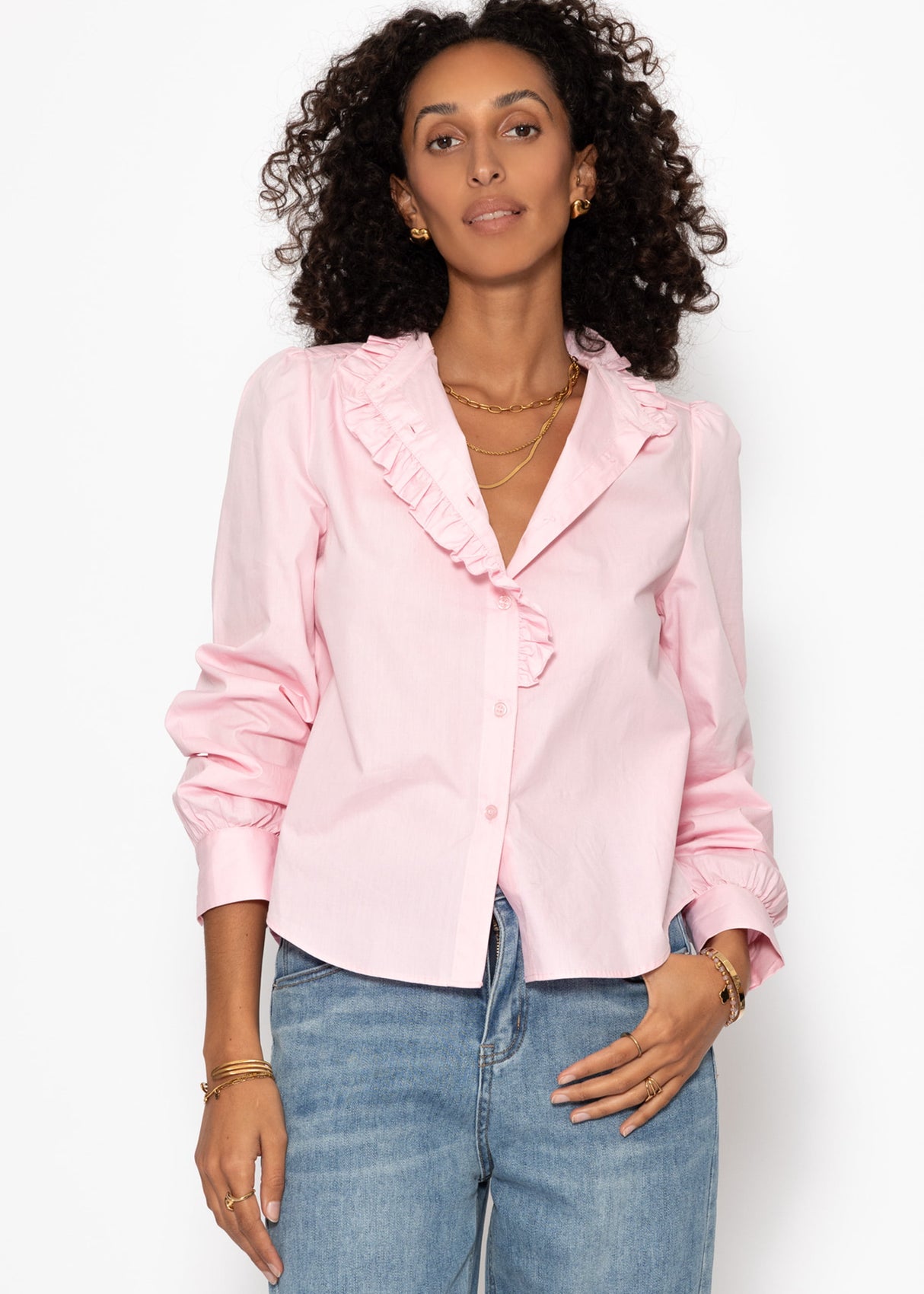 Cotton blouse with ruffles - pink