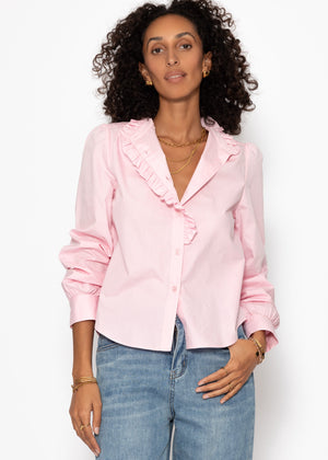 Cotton blouse with ruffles - pink