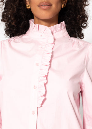 Cotton blouse with ruffles - pink