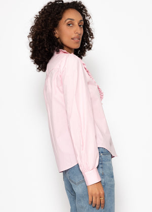 Cotton blouse with ruffles - pink