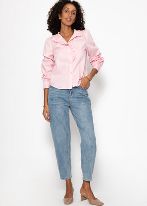 Cotton blouse with ruffles - pink