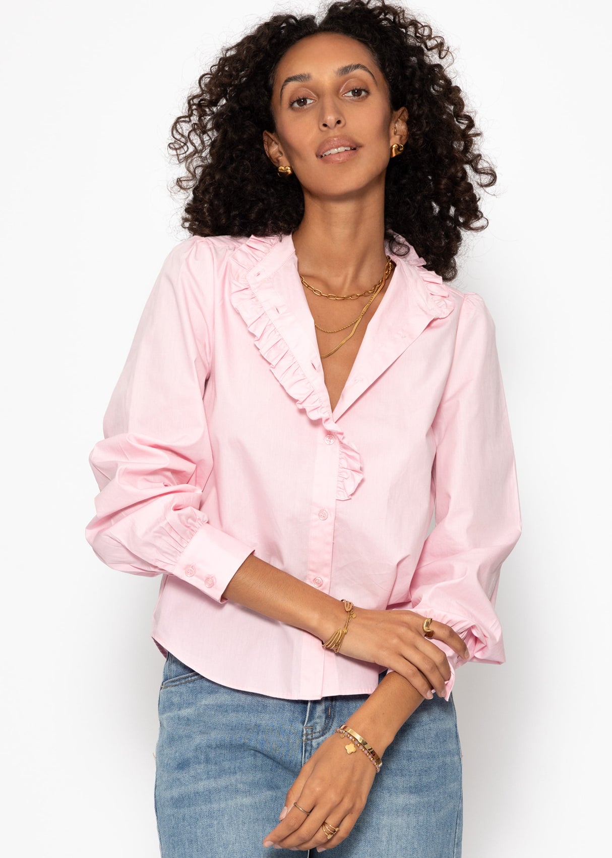 Cotton blouse with ruffles - pink