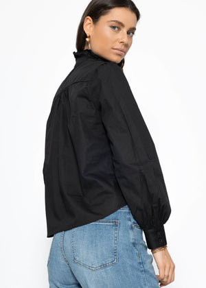 Cotton blouse with ruffles - black