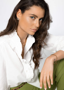 Cotton blouse with ruffles - white