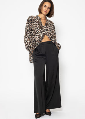 Cotton blouse shirt with leopard print - brown