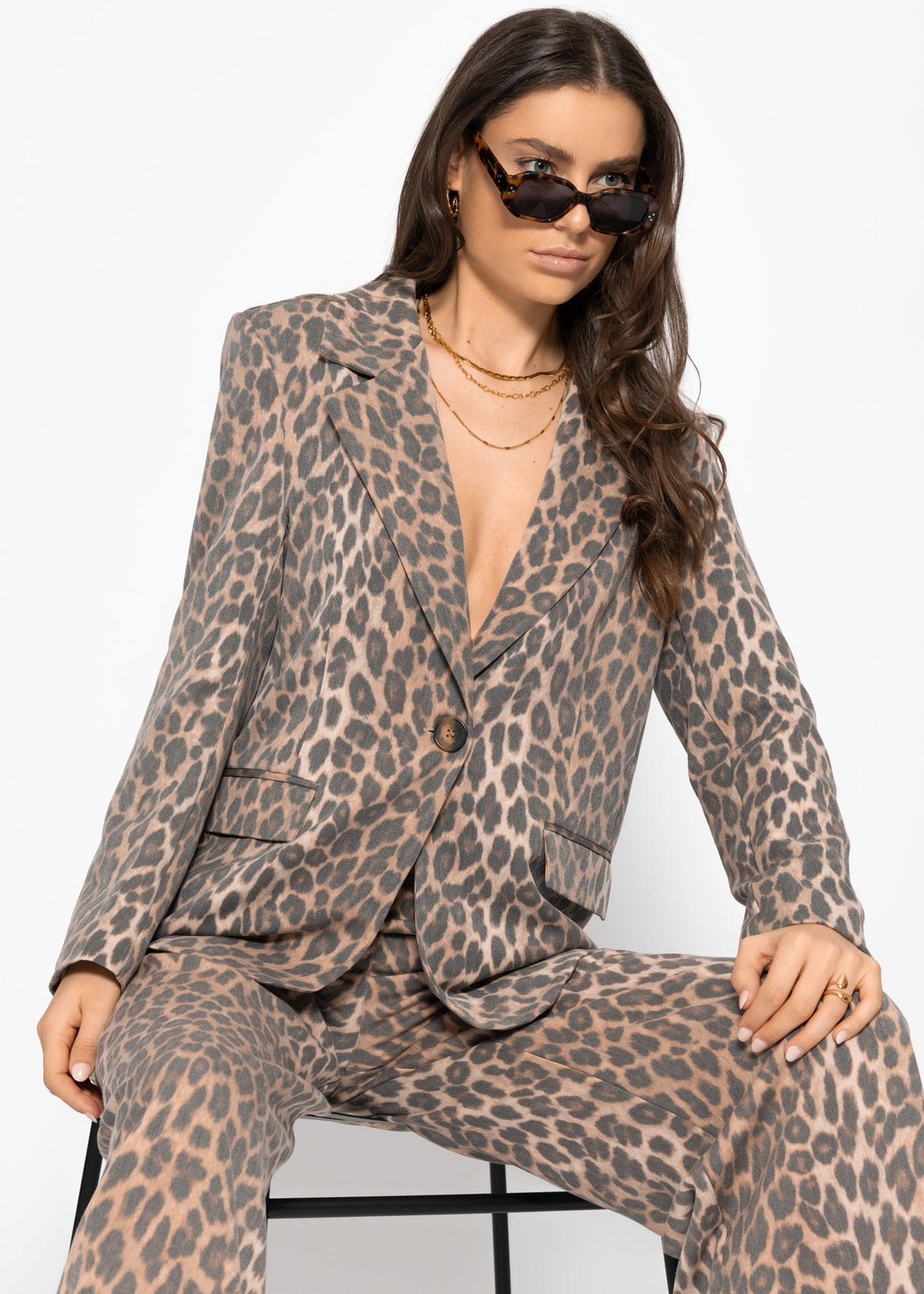 Blazer mit Leo-Print - braun