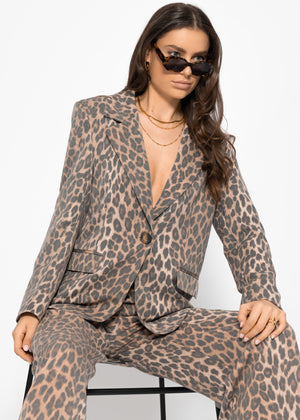 Blazer mit Leo-Print - braun