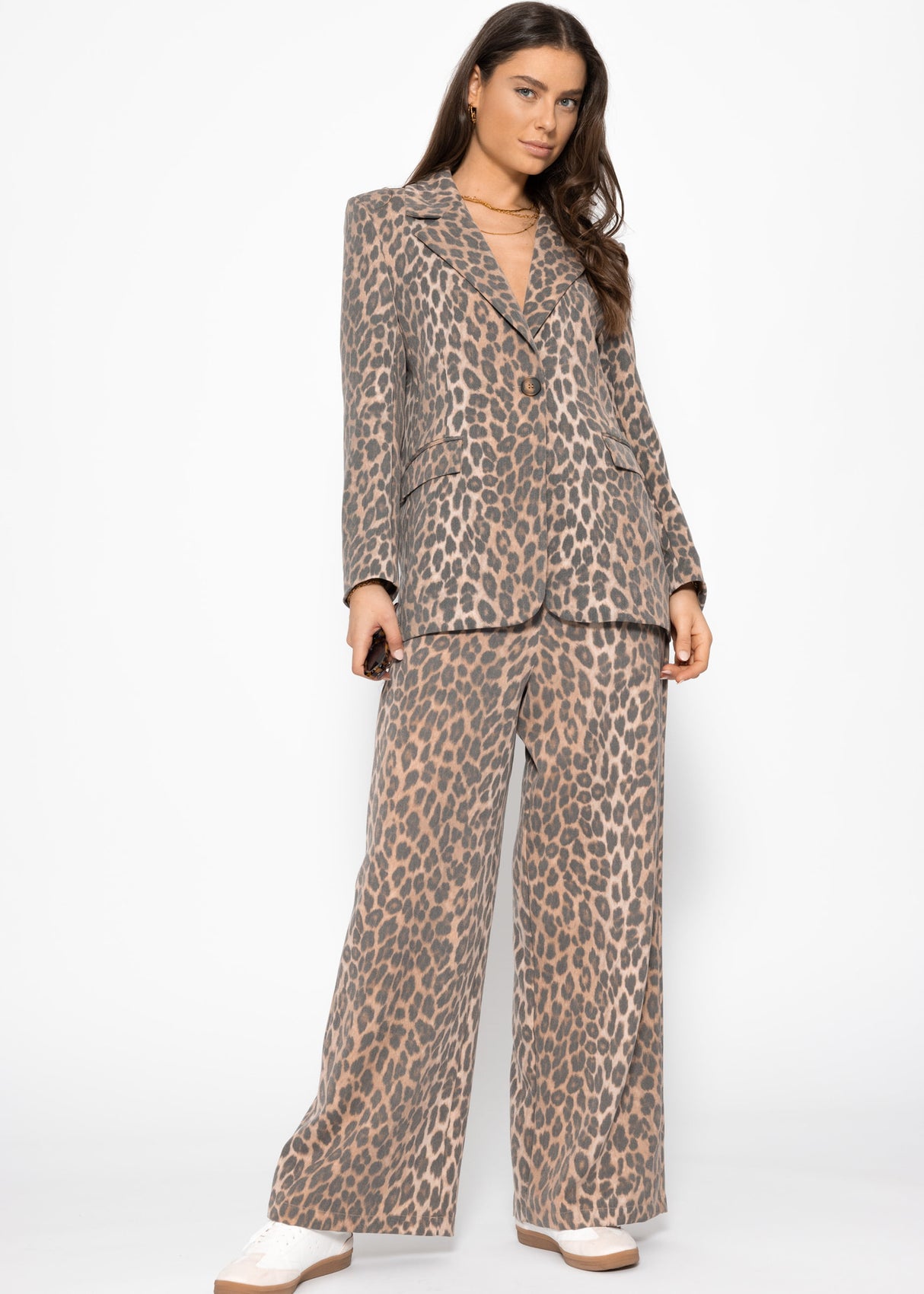 Blazer mit Leo-Print - braun