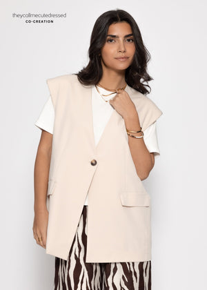 Oversized v-neck blazer vest - beige