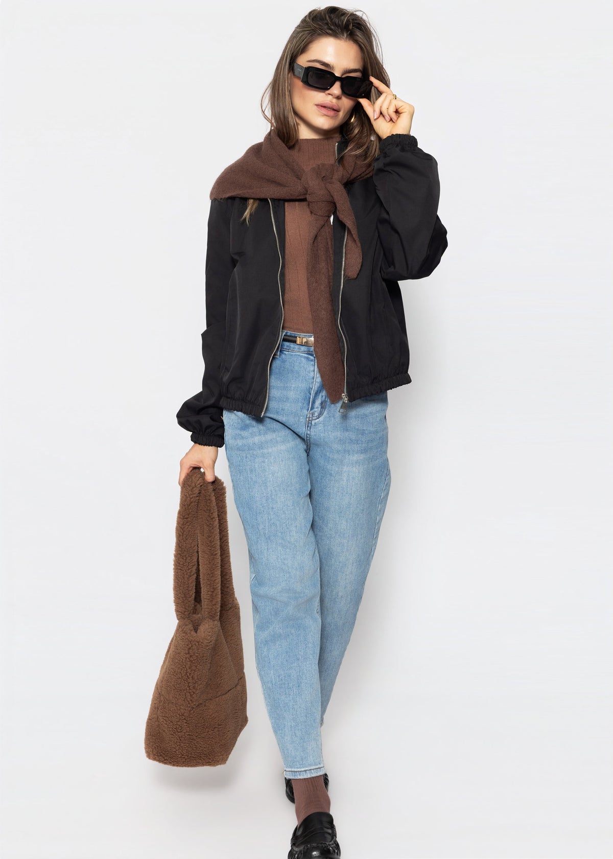Blousonjacke mit elastischem Bund - schwarz