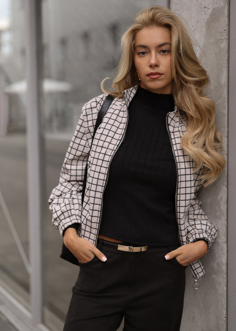 Blousonjacke mit Karomuster - greige