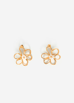 Flowers earrings with pearls - gold