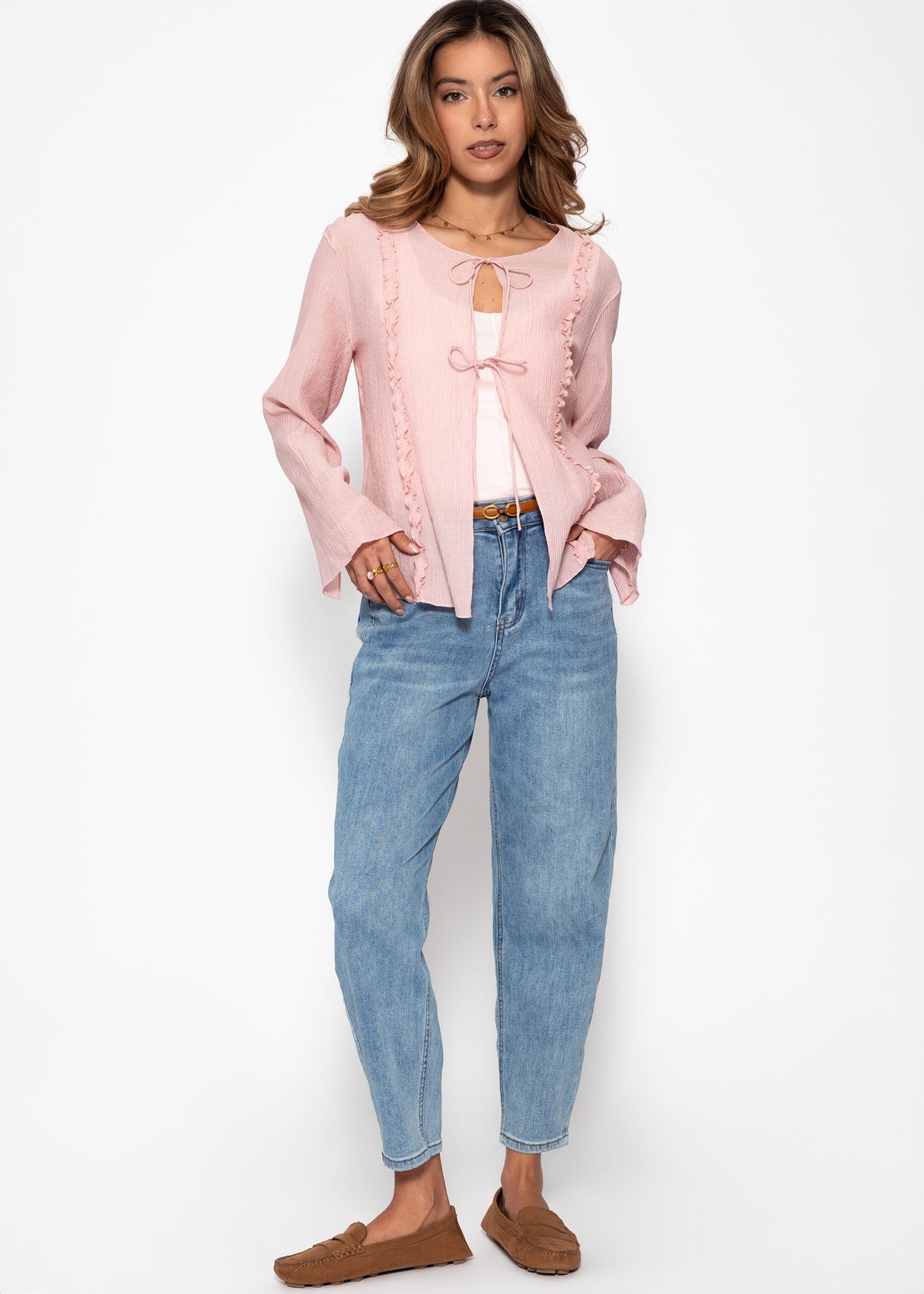 Chiffon Bluse mit Schleifenverschluss - rosa