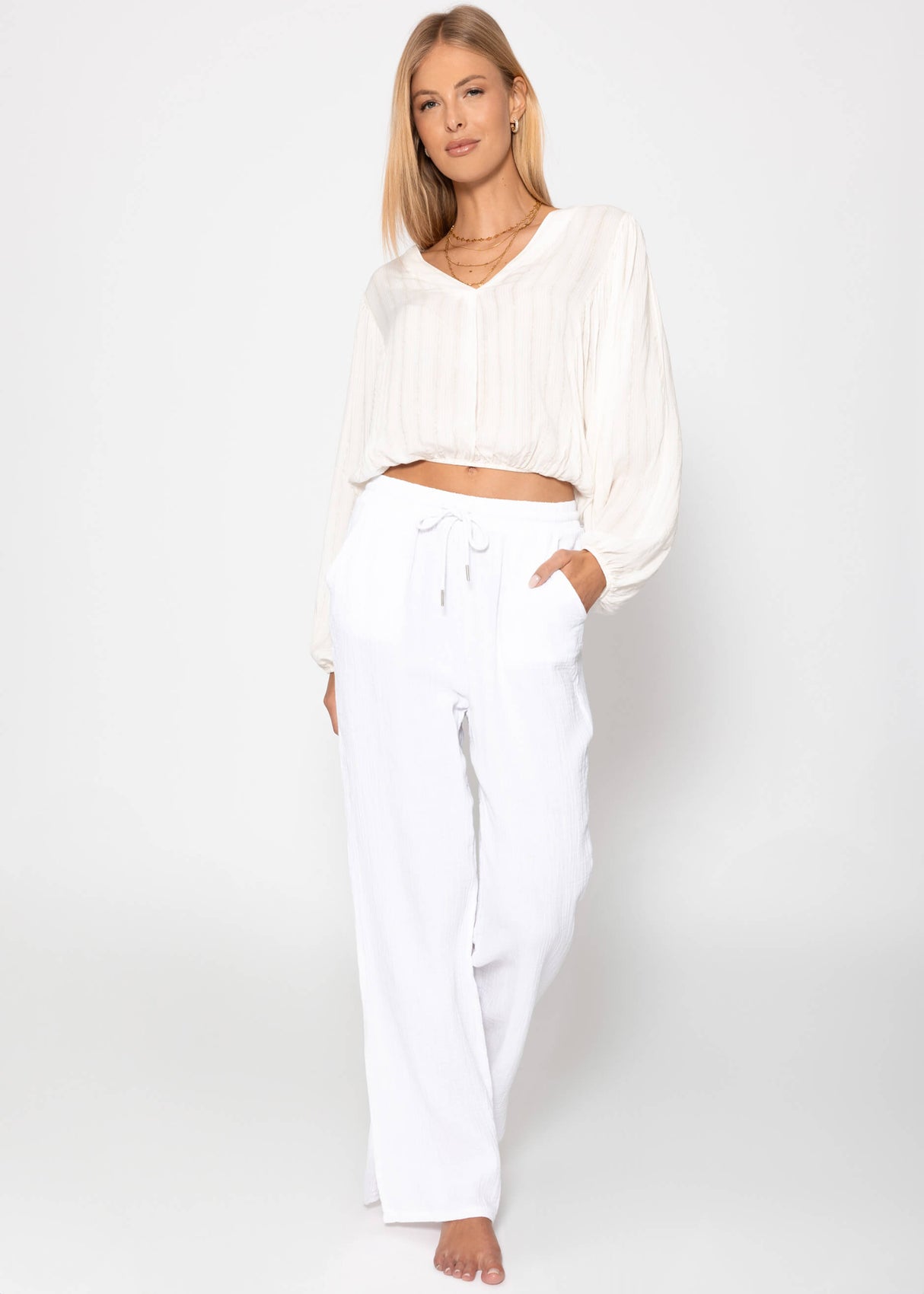 Blouse with glitter stripes - off-white
