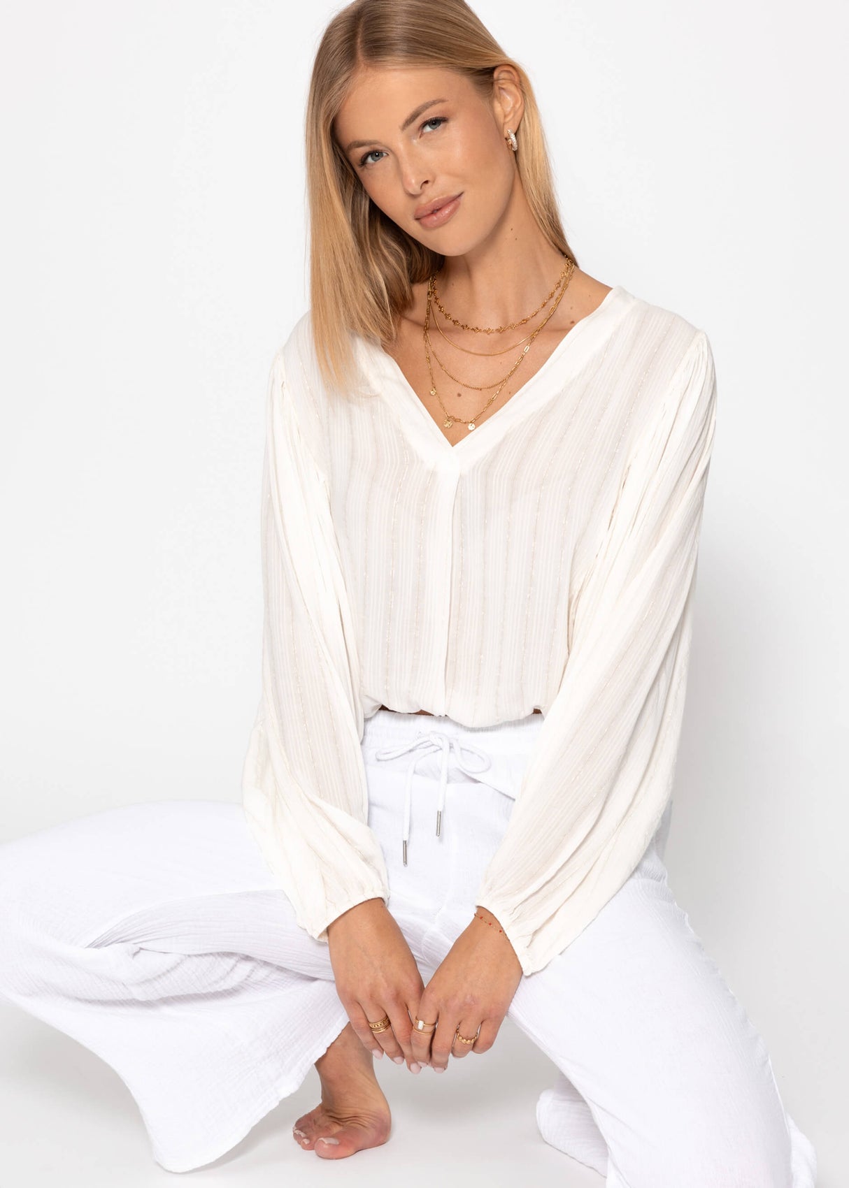 Blouse with glitter stripes - off-white
